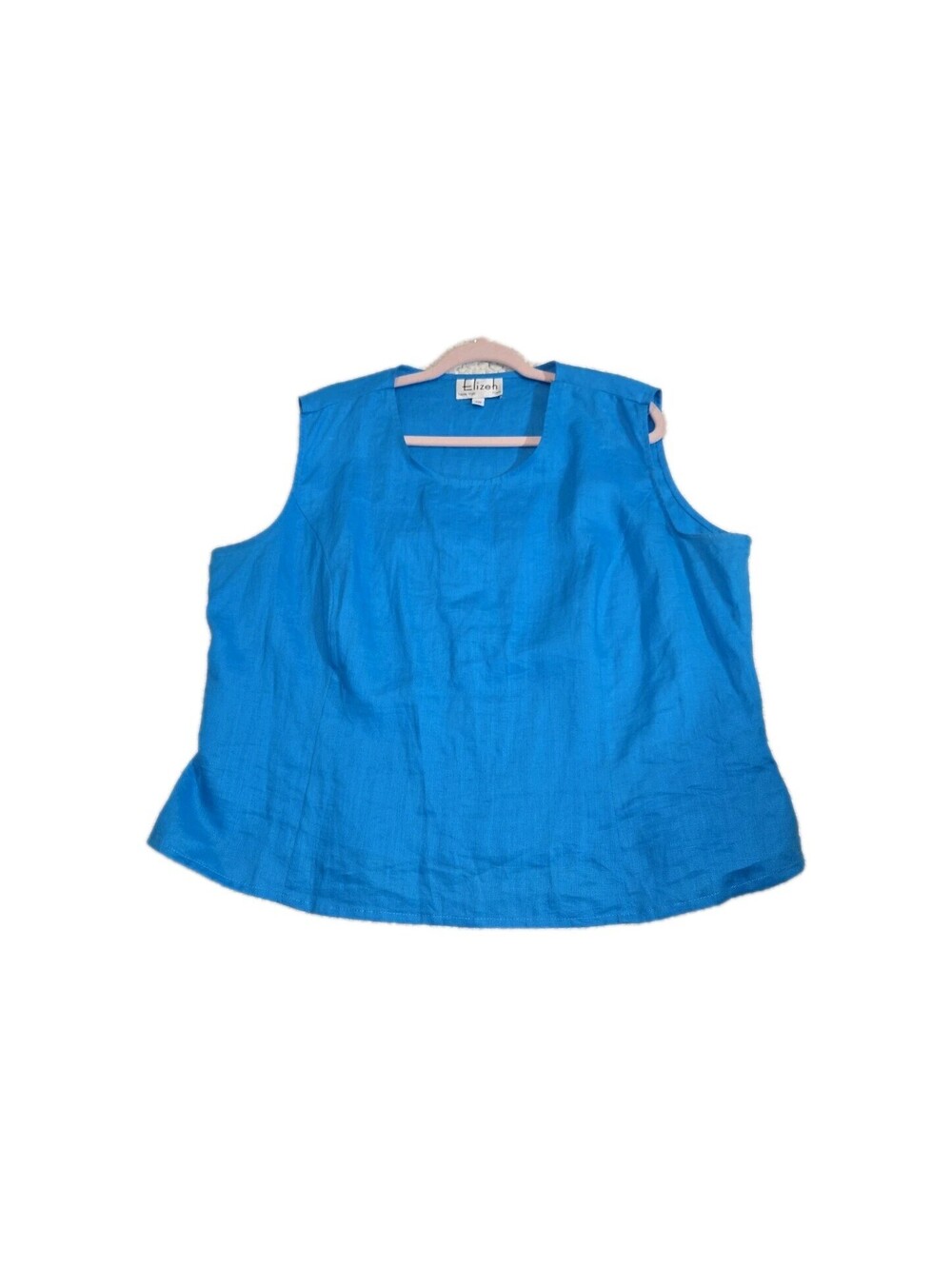 Elizeh Women's Sz 20 Sleeveless Linen Top Blue Side Zip Closure Basic Minimal